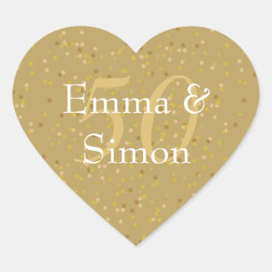50th Wedding Anniversary Gold Dust Confetti Heart Sticker