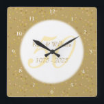 50th Wedding Anniversary Gold Dust Confetti Square Wall Clock<br><div class="desc">50TH WEDDING ANNIVERSARY GOLD DUST CONFETTI CLOCK. Personalised with your names in faux gold over a beautiful script "50" (or a monogram initial),  on a delicate gold dust confetti background. Designed by Pure Piglet© at www.zazzle.com/purepiglet*.</div>