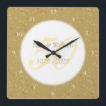 50th Wedding Anniversary Gold Dust Confetti Square Wall Clock<br><div class="desc">50TH WEDDING ANNIVERSARY GOLD DUST CONFETTI CLOCK. Personalised with your names in faux gold over a beautiful script "50" (or a monogram initial),  on a delicate gold dust confetti background. Designed by Pure Piglet© at www.zazzle.com/purepiglet*.</div>
