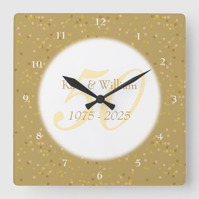 50th Wedding Anniversary Gold Dust Confetti Square Wall Clock (Front)