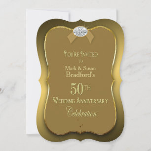 50th Wedding Anniversary - Gold/Faux Diamond Invitation
