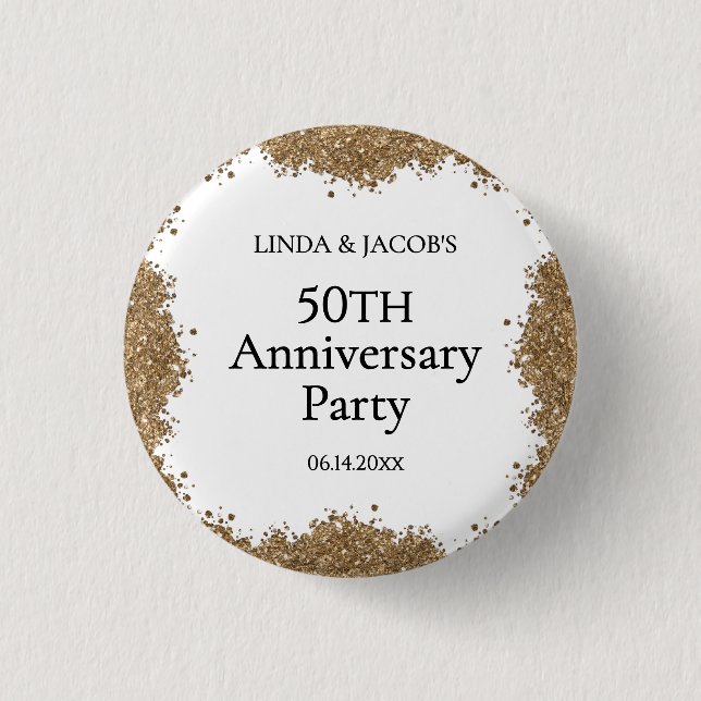 50th Wedding Anniversary Gold Faux Glitter  3 Cm Round Badge (Front)