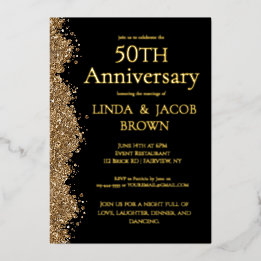50th Wedding Anniversary Gold Faux Glitter  Foil Holiday Card