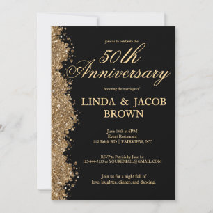 50th Wedding Anniversary Gold Faux Glitter Invitation