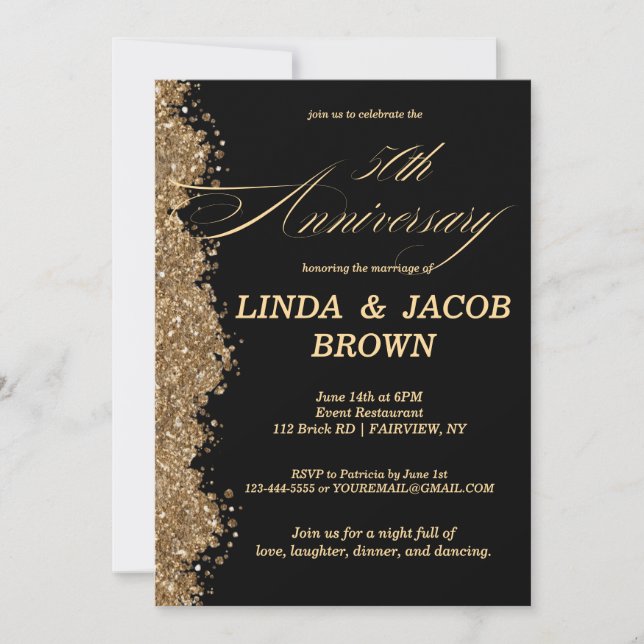 50th Wedding Anniversary Gold Faux Glitter Script Invitation (Front)