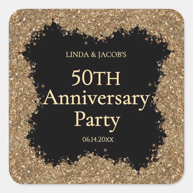 50th Wedding Anniversary Gold Faux Glitter  Square Sticker (Front)