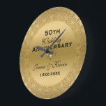 50th Wedding Anniversary Gold Floral Circle Large Clock<br><div class="desc">Elegant 50th wedding anniversary metallic gold print with customisable text. Heart-in-heart diamond design accent</div>