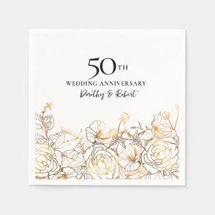 50th Wedding Anniversary Gold Floral Custom Napkin