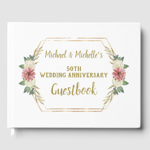 50th Wedding Anniversary Gold Floral Guest Book
