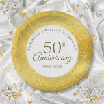 50th Wedding Anniversary Gold Foil Hearts Confetti Paper Plate<br><div class="desc">Featuring delicate golden love hearts confetti on a gold foil background. Personalise with your special fifty years golden wedding anniversary information in chic gold lettering. Designed by Thisisnotme©</div>