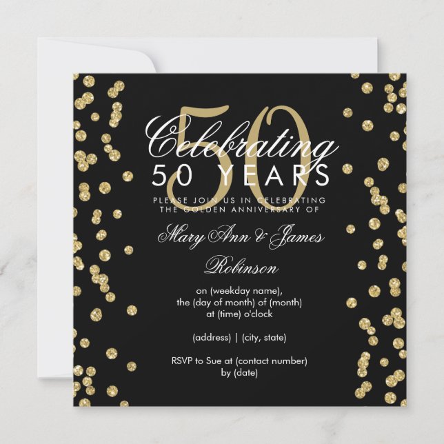 50th Wedding Anniversary Gold Glitter Confetti  Invitation (Front)