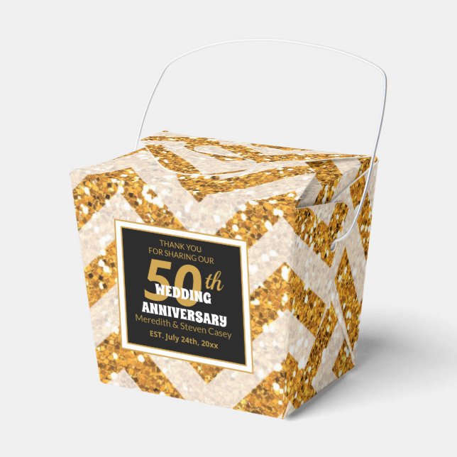 50th Wedding Anniversary Gold Glitter Favour Box (Front Side)