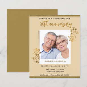 50th Wedding Anniversary Gold Glitter Floral Photo