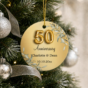 50th wedding anniversary gold greenery ceramic ornament