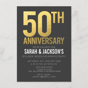 50th Wedding Anniversary Gold Grey Party Invitation