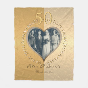 50th Wedding Anniversary Gold Heart Photo Fleece Blanket