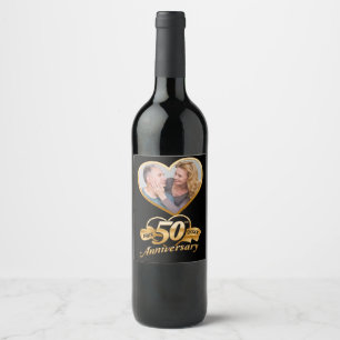50th Wedding Anniversary Gold Heart Wine Label