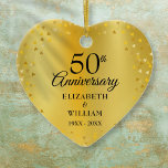 50th Wedding Anniversary Gold Hearts Confetti Ceramic Ornament<br><div class="desc">Featuring delicate gold love hearts confetti on a gold foil background. Personalise with your special fifty years golden anniversary information in chic typography. Designed by Thisisnotme©</div>