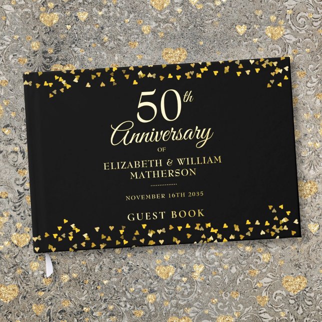 50th Wedding Anniversary Gold Hearts Confetti Guest Book (50th Wedding Anniversary Gold Hearts Confetti Foil Guest Book)