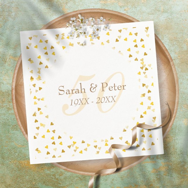 50th Wedding Anniversary Gold Hearts Confetti Napkin (Creator Uploaded)