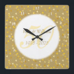 50th Wedding Anniversary Gold Hearts Confetti Square Wall Clock<br><div class="desc">50TH WEDDING ANNIVERSARY GOLD HEARTS CONFETTI CLOCK. Personalized with your names in faux gold over a beautiful script "50" (or a monogram initial),  on a delicate gold hearts confetti background. Designed by Pure Piglet© at www.zazzle.com/purepiglet*.</div>