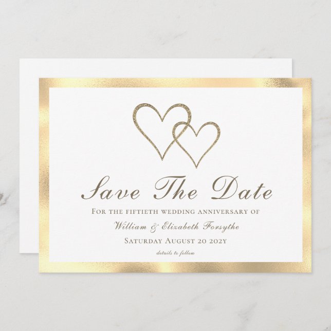 50th Wedding Anniversary Gold Hearts   Save The Date (Front/Back)