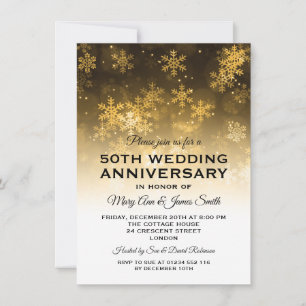 50th Wedding Anniversary Gold Holiday Sparkle Invitation
