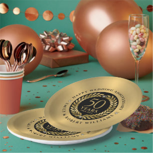 50th wedding anniversary Gold laurel wreath Paper Plate
