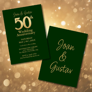 50th Wedding Anniversary Gold Lettering Green Invitation