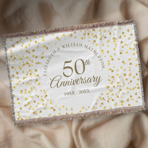 50th Wedding Anniversary Gold Love Hearts Confetti Throw Blanket