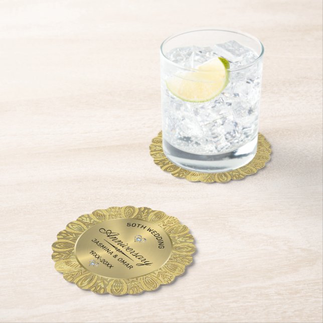 50th wedding anniversary gold mandala paper coaster (Insitu)