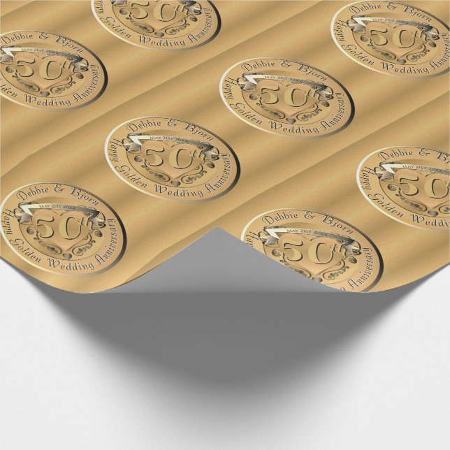 50th Wedding Anniversary Gold Medal Wrapping Paper (Corner)