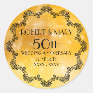 50TH Wedding Anniversary Gold Personalised Classic Round Sticker