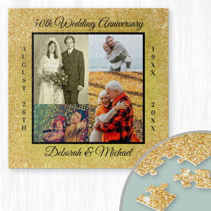 50th Wedding Anniversary Gold Personalized Photo Jigsaw Puzzle