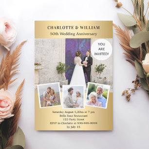 50th wedding anniversary gold photo collage invitation