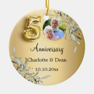 50th wedding anniversary gold photo greenery ceramic ornament