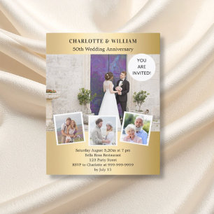 50th wedding anniversary gold photo invitation