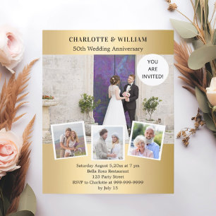 50th wedding anniversary gold photo invitation