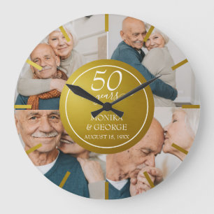 50th Wedding Anniversary Gold Photo Large Clock