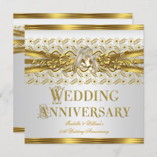 50th Wedding Anniversary Gold Rings Floral White Invitation