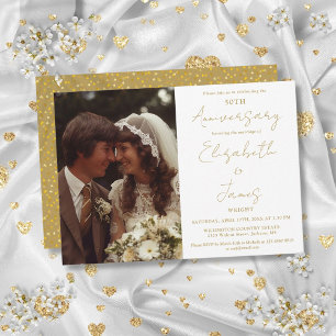 50th Wedding Anniversary Gold Script Photo Wedding Invitation