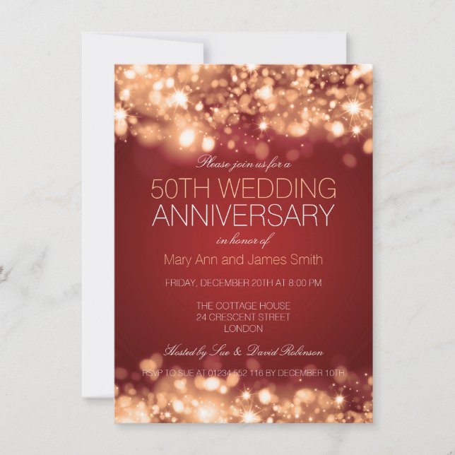 50th Wedding Anniversary Gold Sparkling Lights Invitation (Front)
