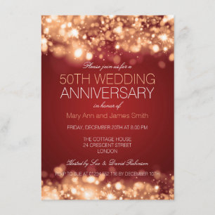 50th Wedding Anniversary Gold Sparkling Lights Invitation