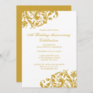50th Wedding Anniversary Gold Swirl Flourish Invitation
