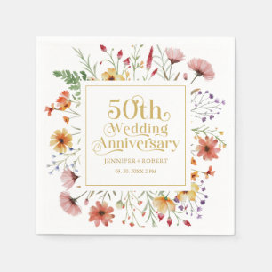 50th Wedding Anniversary Gold Typography Flower Napkin