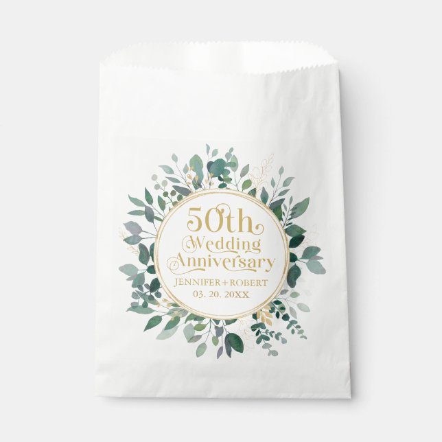 50th Wedding Anniversary Gold Typography  Greenery Favour Bag (Front)