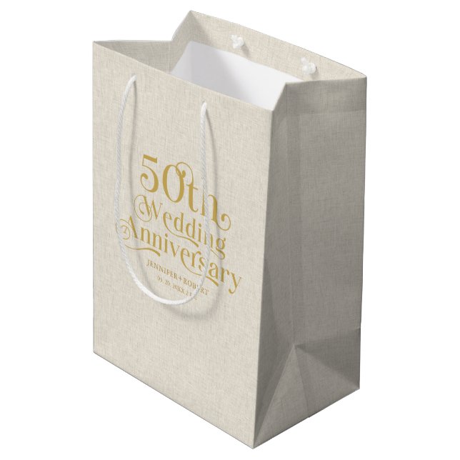 50th Wedding Anniversary Gold Typography  Medium Gift Bag (Back Angled)