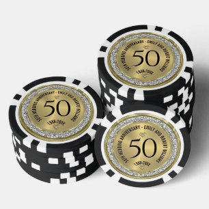 50th Wedding Anniversary Gold White Diamonds Poker Chips