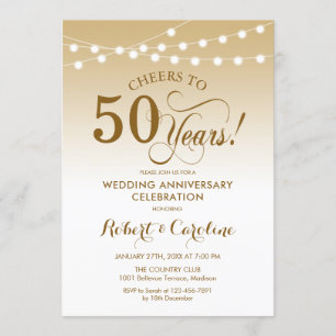 50th Wedding Anniversary - Gold White Invitation