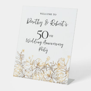 50th Wedding Anniversary Gold White Welcome Pedestal Sign
